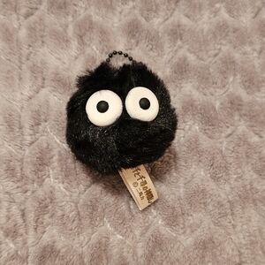 Black Cute Furry Ball Keychain With Eyes Soot Sprite